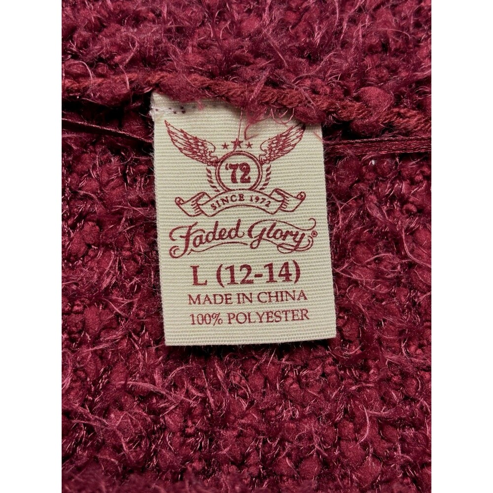 Faded Glory Fuzzy Textured Knit Sweater Burgundy Size Large - Picture 2 of 6